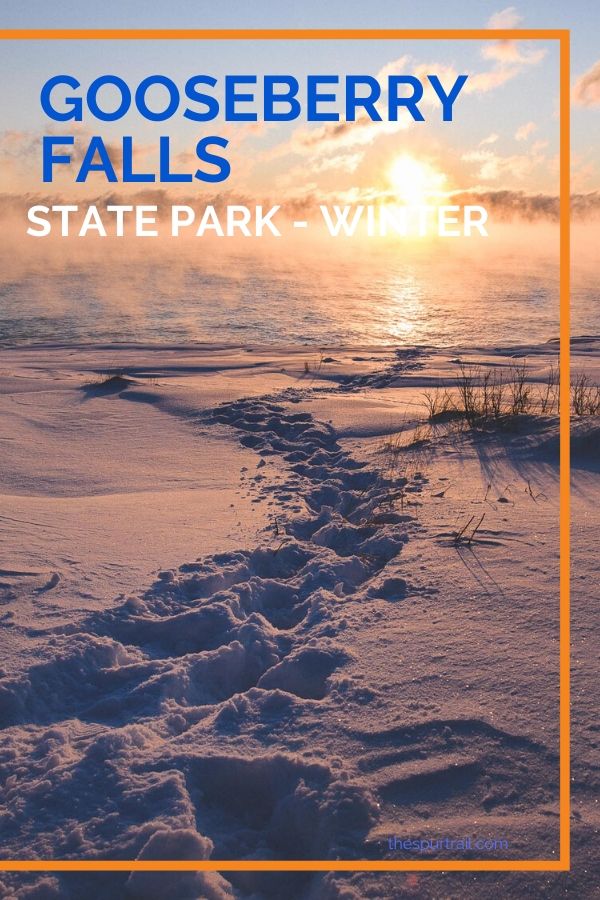 Pinterest image for Gooseberry Falls.  Sunrise at Lake Superior